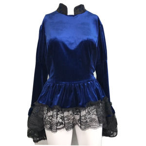 NWT‎ Scarlet Darkness Top Womens Sz L Blue Velvet Lace Peplum Victorian Gothic